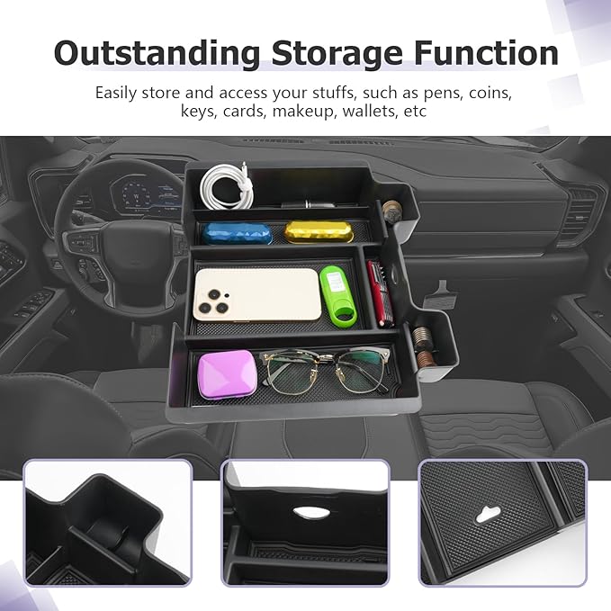 LUWU Center Console Organizer Compatible with 2019 2020 2021 2022 Chevy Silverado/GMC Sierra 1500 & 2020 2021 2022 Chevrolet Silverado/Sierra 2500HD 3500HD Black (ONLY for Full Console w/Bucket Seat)