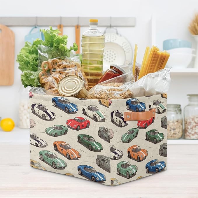 Race Cars Storage Baskets for Organizing, Fabric Collapsible Storage Bins Box Cool Decorative Toy Organizer Baskets for Closet Shelves Gift Basket 2Pcs