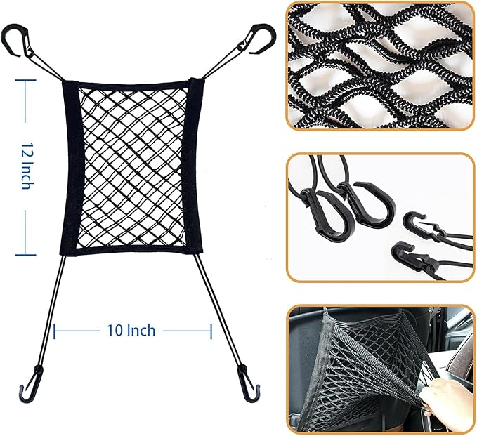 Dog Car Net Barrier Pet Barrier,Barrier of Back Seat Pet Kids,Cargo Tissue Purse Holder, Baby Stretchable Storage Bag Universal for Cars, SUVs, Vans Traveling (2-Layer)