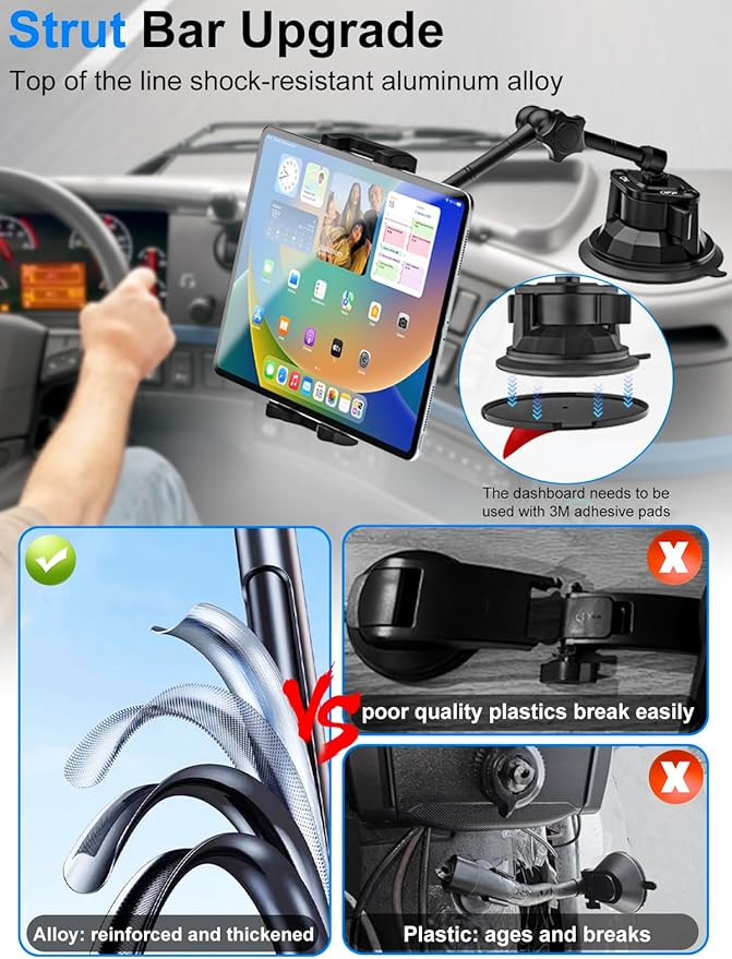 Sunroof Tablet Holder Mount for Car/Truck [Latest Anti-Shake] Dashboard Windshield Window Tablet Stand for Truck/Car/Pickup, Heavy Duty Sunroof ipad Mount for 4-12.9" iPad Pro Air, Z Fold, iPhone