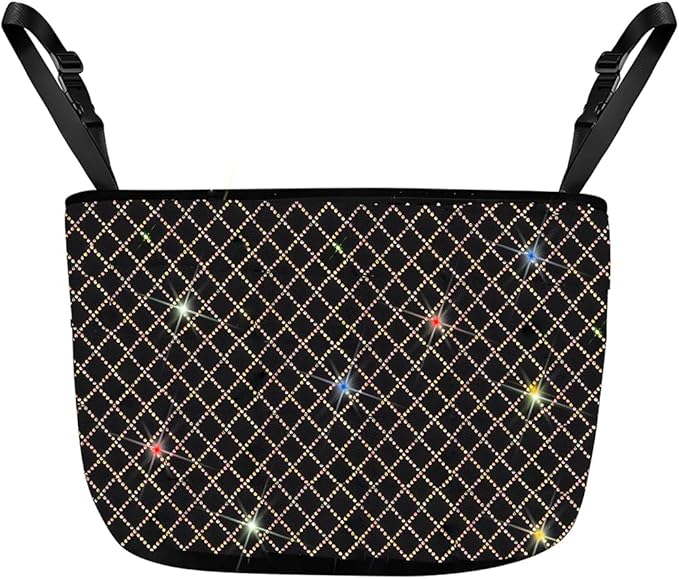 zipelo Bling Car Net Pocket Handbag Holder, Rhinestone Vehicle Backseat Purse Organizer Between Seats, Diamond Hanging Storage Bag Barrier of Pet Kids, Universal Automotive Accessories (Multicolor)