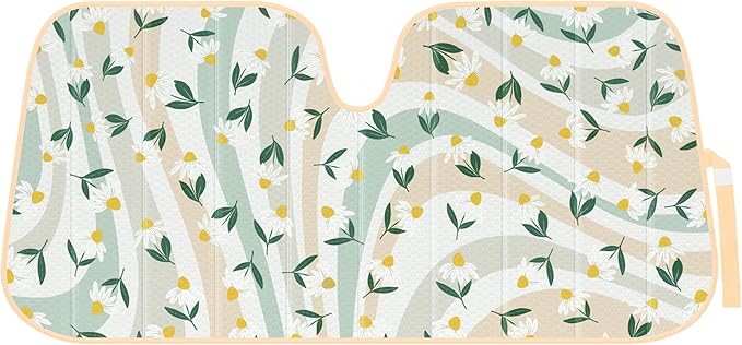 C&C Sage Floral Car Windshield Sun Shade - Sun Visor Sunshade for Car Windshield - Window Shades for Cars, SUV & Truck - Dash Cover UV Protection for Front Window Shade Accessories - 57" x 27"
