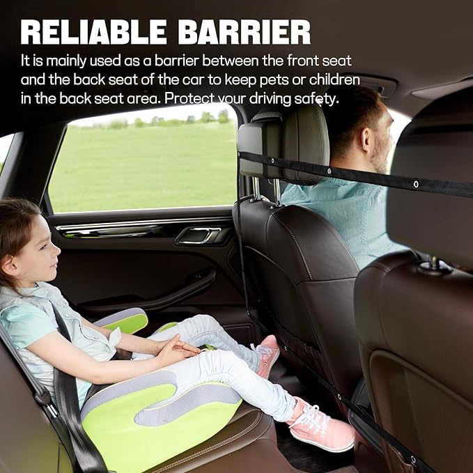 Dog Car Net Barrier, 44"×24" Dog Barrier for Car, Pet Car Divider for Back Seat, Adjustable Stretchable Auto Safety Mesh Pet Barrier Net, Easy to Install, Universal for Car SUV Truck