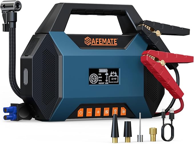2500A Car Jump Starter with Air Compressor - 120PSI Tire Inflator, 40W Fast Charging, 48.84Wh Portable Power Bank, Voltage Tester for 8L Gas/6L Diesel Engines