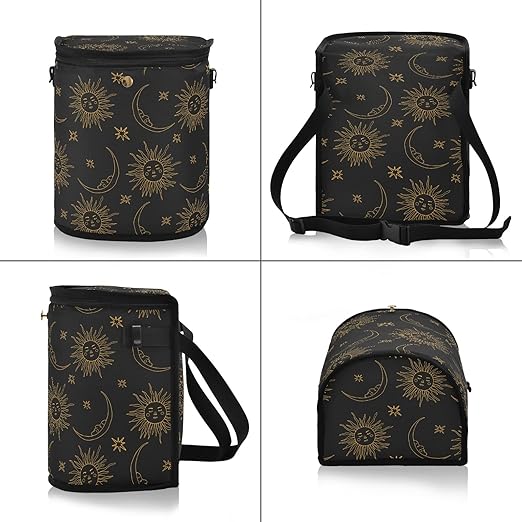 ALAZA Boho Bohemian Sun Moon Waterproof Car Trash Can with Lid Cute Car Organizer Bin Insulated Cooler Bag for Back/Front Seat