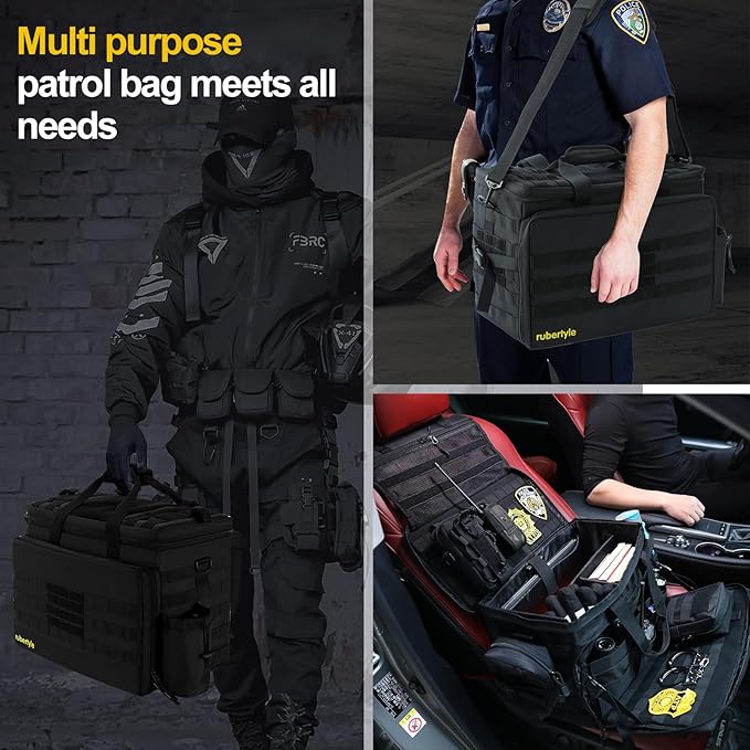 Car Front Seat Organizer | Patrol Bag | large police duty Bag | 45L size 17" laptop compatible | Military Duffle for patrol, Gym, Camping, Hunting, Range | DIY space
