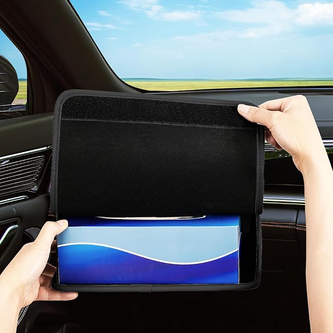 Car Tissue Holder, WHHMK Tissue Box Cover Keep Car Tidy, Premium PU Leather Backseat Napkin Rectangle Organizer, Extra Large Tissue Box Storage in Auto Fits for 100-150 Regular Size Tissues, Black