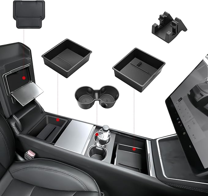 Center Console Organizer 5PCS Compatible with Tesla Model Y Juniper2026, Armrest Storage Tray, Hidden Storage Box, Cup Holder, Phone Holder – Interior Accessories for New Model Y/3 2025