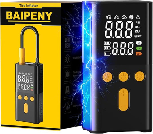 Portable Air Pump for Car Tires 150 PSI, 4X Faster Car Tire Pump with Digital Dual Values Display, Auto Off and Pressure Gauge Car Tire Inflator