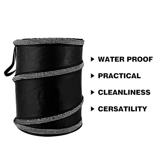 eing Car Trash Can, Portable Garbage Bin with Bling Diamonds, Collapsible Pop-up Water Proof Bag, Waste Basket Bin, Rubbish Bin (1 Pack, Black)