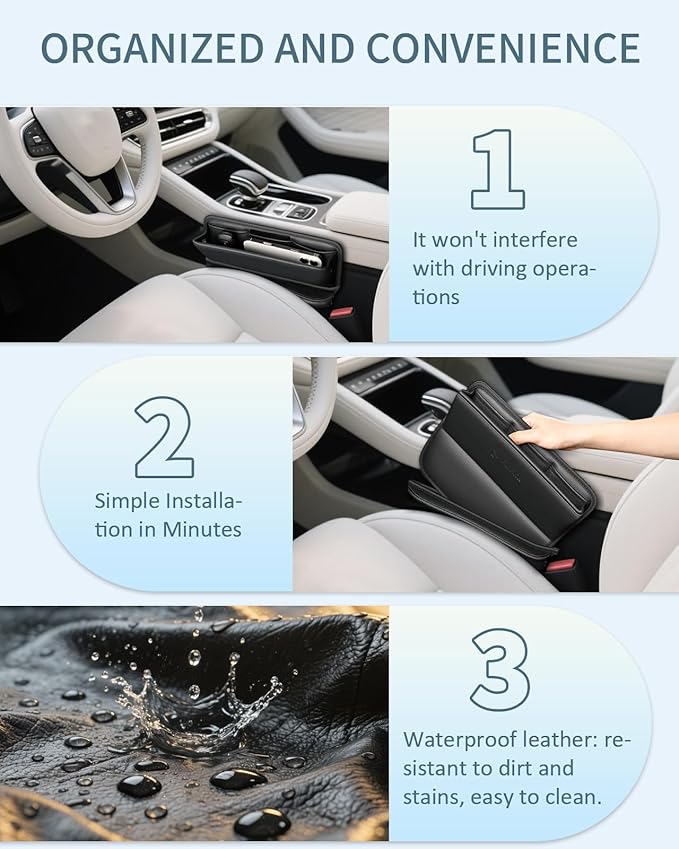 Florich Car Seat Gap Filler, Pro-Seats Gap Filler Organizer and Storages 2-in-1, Premium Leather Center Console Organizer, Car Organizer Front Seat Universal Fit for Car Suv Truck