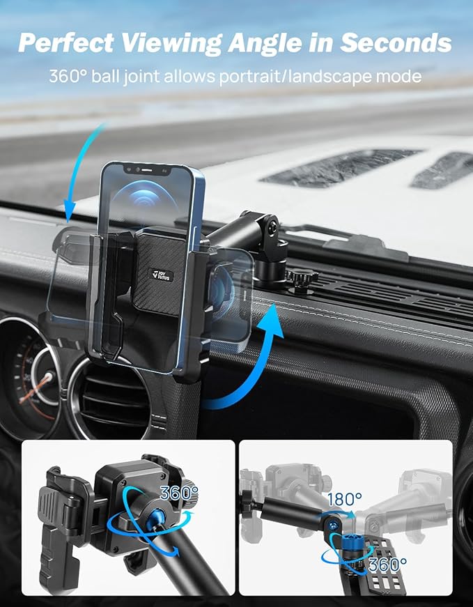 JOYTUTUS Metal Dash Platform Mount Phone Holder Compatible with 2018-2023 Wrangler JL 4x4 & 4xe 2020-2023 Gladiator JT| Custom Fit Phone Mount Expansion Platform| One-Hand Adjustable Clip