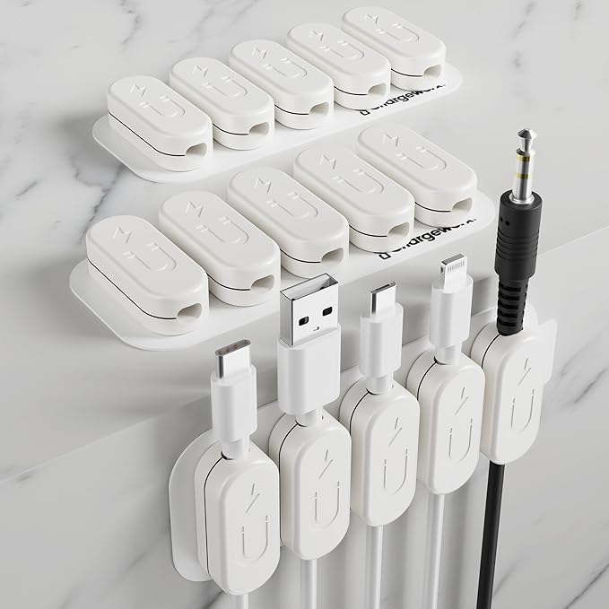 CHARGEWORX Magnetic Cable Clips 10-Pack – Adhesive Cord Organizer for Desk, Wall, Nightstand & Car – Magnetic Cable Holder for USB-C, Lightning, HDMI & Charging Cables – Cable Management Clips