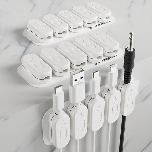 CHARGEWORX Magnetic Cable Clips 10-Pack – Adhesive Cord Organizer for Desk, Wall, Nightstand & Car – Magnetic Cable Holder for USB-C, Lightning, HDMI & Charging Cables – Cable Management Clips