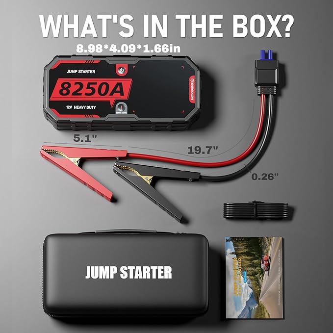 8250A Jump Starter Heavy Duty Jumper Starter Portable Battery Pack (Up to 13L Gas / 10L Diesel), 24000mAh Power Bank, 12V Auto Car Truck Battery Booster Jump Box, 48-Months Stand-by Time