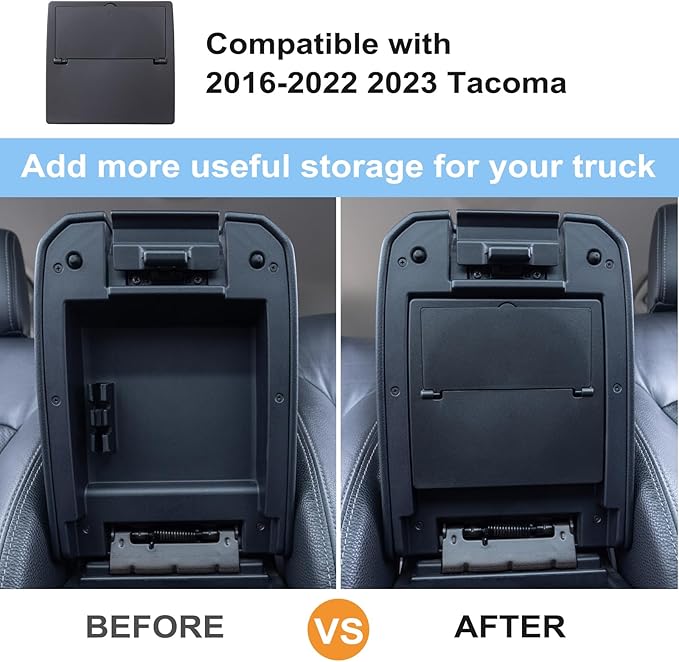 JKCOVER Center Console Hidden Box Organizer Compatible with 2016-2021 2022 2023 Toyota Tacoma Accessories Armrest Hidden Storage Box Secret Compartment Press to Open and Close (Patent Design)