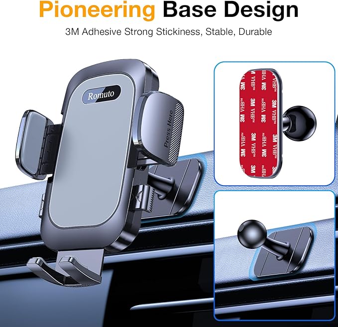 Romuto Car Phone Holder Mount【Strongest Suction】 Phone Mount for Car Cell Phone Holders for Your Car Accessories for Women Men Dashboard/Windshield/Vent/Camera Mounts Stand Holder for iPhone Samsung