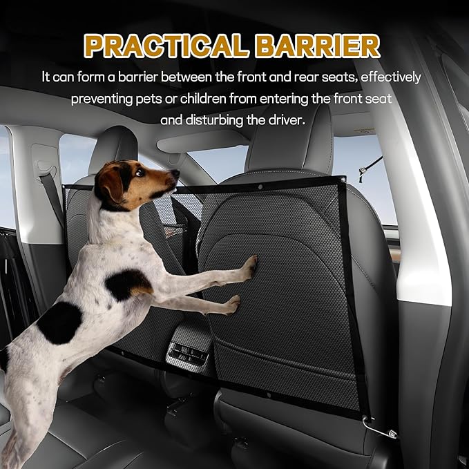Dog Car Net Barrier, 43"×28" Automotive Pet Barrier Net, Adjustable Pet Mesh Divider for Back Seat, Backseat Mesh Fence for Pets & Kids, Easy to Install, Universal Car Accessories (Large)
