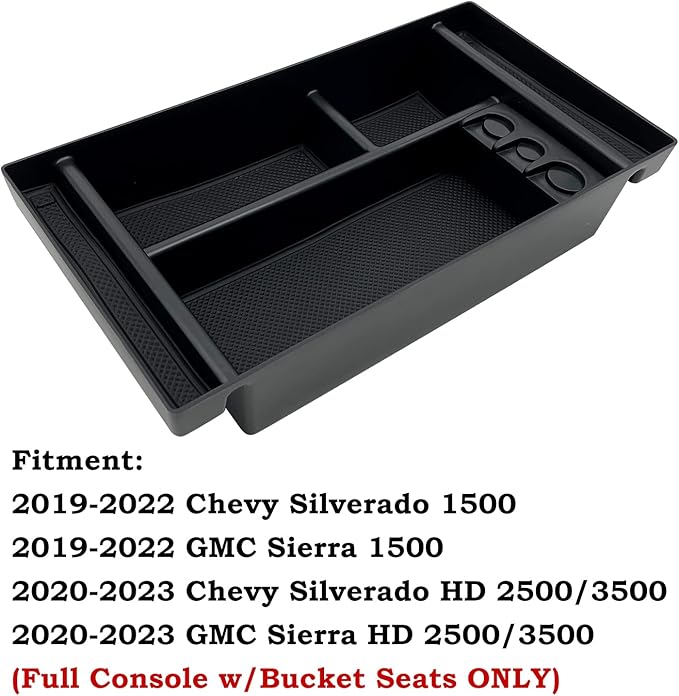 Compatible with Chevy Silverado 1500 Accessories/GMC Sierra 1500 2019-2022 Center Console Organizer Tray Fits for 2020-2023 Silverado/Sierra 2500 HD/3500 HD -Full Console Only (Upper Organizer)