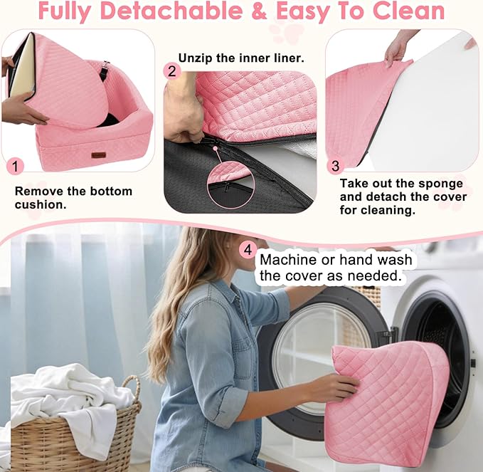Vivifying Dog Car Seat for Small & Medium Dogs, Detachable & Washable Booster Seat for Pets Up to 30lbs, Travel Bed with Storage Pockets and Safety Belt – Pink