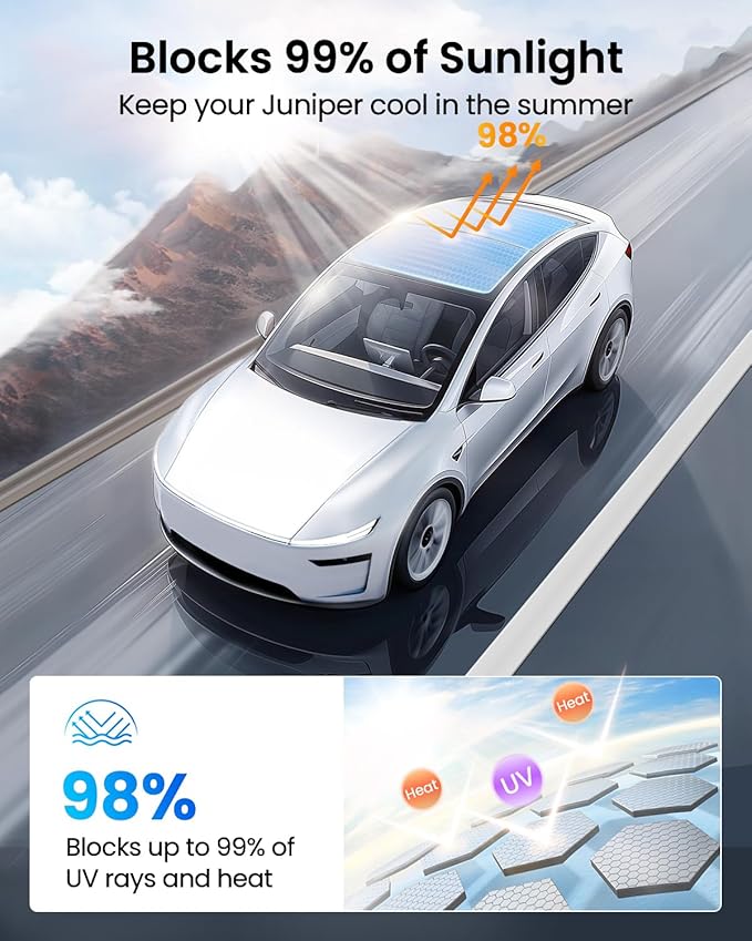 REEVAA Upgraded Tesla Model Y New (Juniper) Sunshade Roof [No Gaps, No-Sagging] Tesla Y Accessories Heat Insulation Foldable Glass Sunroof Cover for Model Y Juniper 2025-2026, 2PCS, Black
