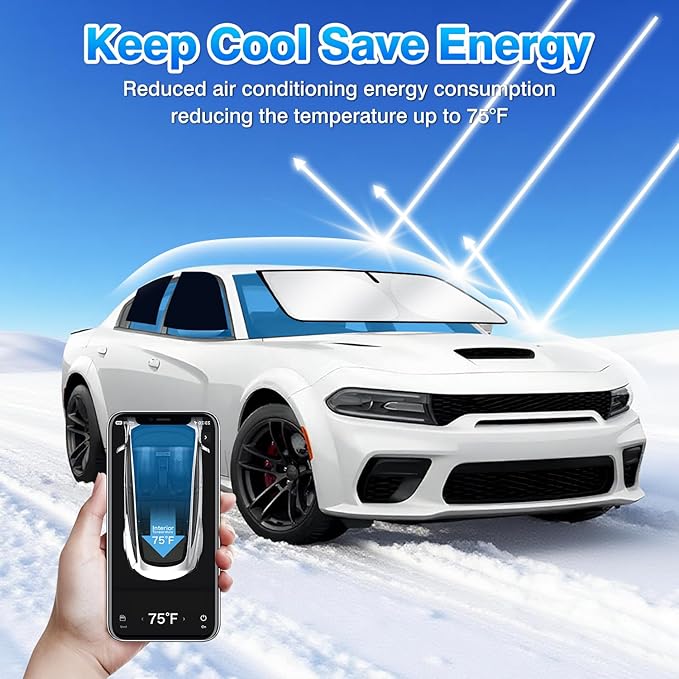 T TGBROS Windshield Sun Shade for Dodge Charger 2011-2024 Car Window Shades Thicken UV Block and Blackout Privacy Foldable Sunshades 6PCS Accessories Keep Cool Sun Visor Covers