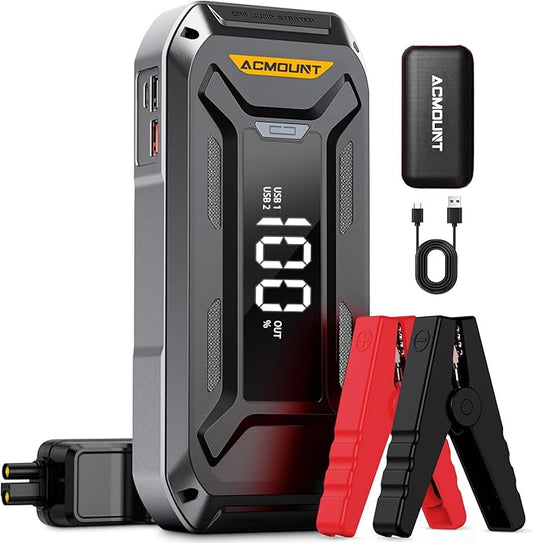 Acmount P120 Car Battery Jump Starter Portable, 7000A 12V Car Jumper Starter with Jump Box (All Gas/10.0L Diesel), LCD Display, USB Quick Charge & LED Light, Ultimate Durable Battery Jump Pack