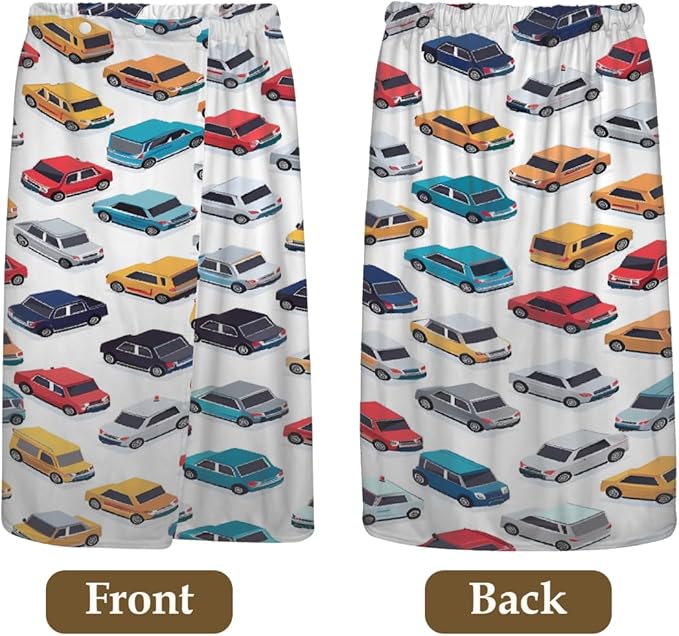 Women's Bath Wrap Colorful Cars Pattern Print Absorbent Shower Spa Body Bath Robe Wraps Bathrobe Towel with Adjustable Closure