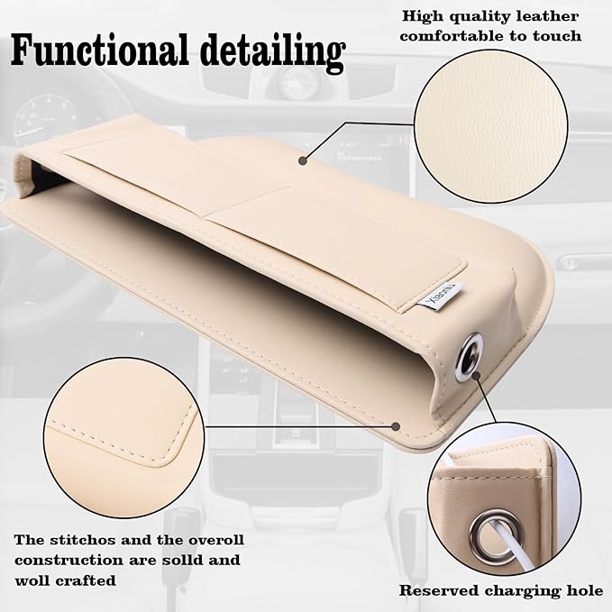 Car Seat Gap Filler Leather Car Seat Organizer and Storage, Universal Car Accessories,Fit Console Side Gap Filler, Suitable for Mobile Phones, Keys, Cards (1Pack Beige)