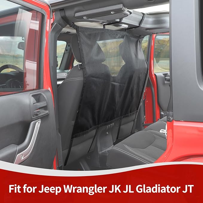 RT-TCZ for Wrangler Rear Seat Divider Net Mesh, Pet Dog Car Barrier for Jeep Wrangler JK JL Gladiator JT Cargo Net Black