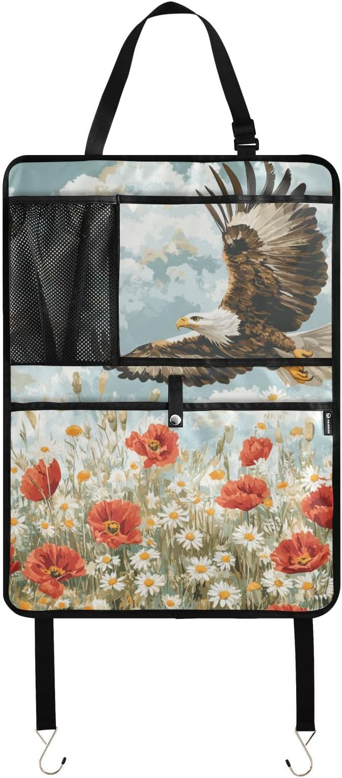 Blue Eagle Poppy and Daisy Flowers 2 Pack Backseat Car Organizer with Storage Pockets Seat Back Organizers for Kids Kick Mats Backseat Protector Automotive