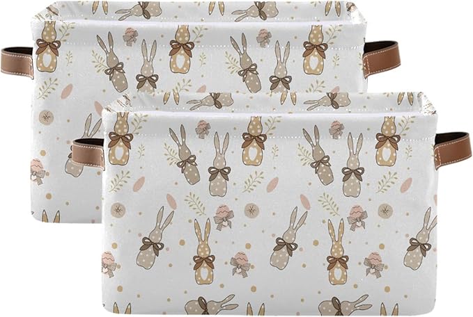 Happy Easter Day Eggs Bunny Storage Basket Fabric Laundry Baskets Easter Rabbit Peeps Spring Flowers Storage Boxes Organizer Bag for Baby Cloth Toy Book Storage Cubes Shelf Closet Bins 16×12×8 Inches