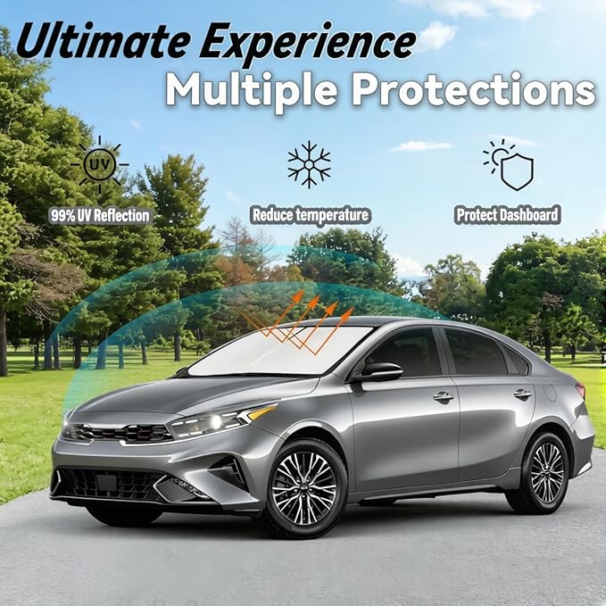 Windshield Sun Shade for Kia Forte 2019-2024, Car Front Window Sunshade with 240T Sun Visor Protector Blocks UV Rays Heat Sun Shield Accessories