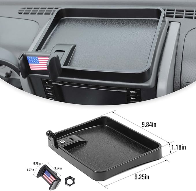 Jimen Compatible with Jeep Wrangler JK JKU 2007-2010, Cell Phone Holder Mount Dashboard Organizer Storage Tray