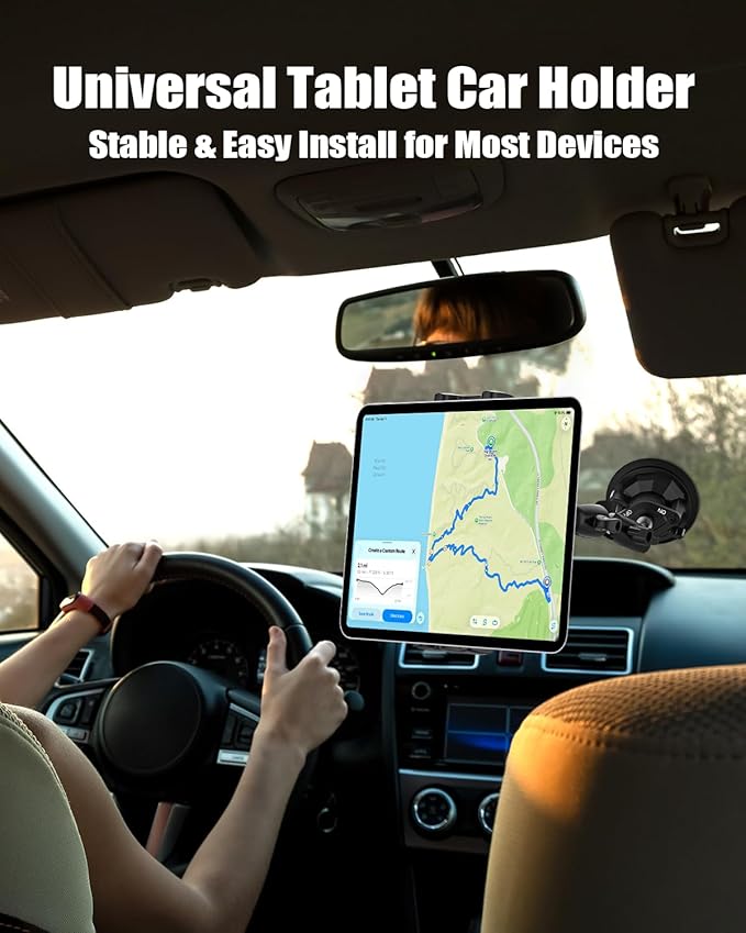 Charchendo Tablet Holder for Car Truck SUV Dashboard Windshield, Strong Suction Cup Tablet Phone Mount with 7.5" Metal Arm 360° Rotation Fits iPad Pro 13/12.9/Air/Mini, Galaxy Z Fold, 4-13" Devices