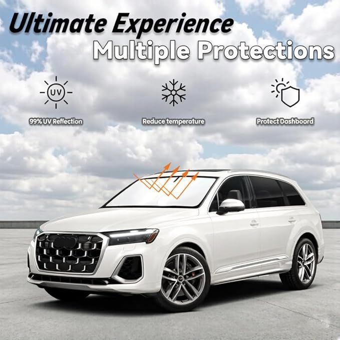 Windshield Sun Shade for Audi Q7 2026 2025-2016, Car Front Window Sunshade with 240T Sun Visor Protector Blocks UV Rays Heat Sun Shield Accessories