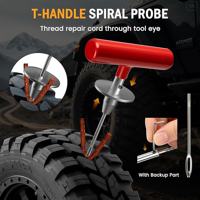 ORCISH Heavy Duty Tire Plug Kit - 98pcs All-in-One Universal Tire Repair Kit for Tubeless Flats, Emergency Tire Patch Kit for Car, Truck, SUV, ATV, Motorcycle, Trailer & RV