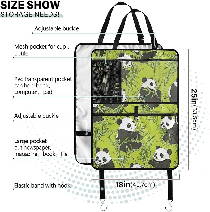 Green Panda and Bamboo 2 Pack Backseat Car Organizer with Storage Pockets Seat Back Organizers for Kids Kick Mats Backseat Protector Automotive