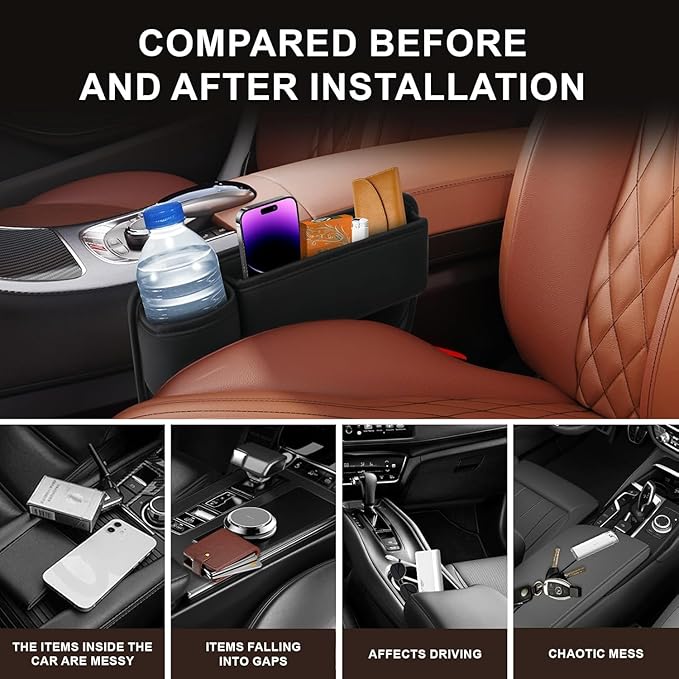 LINPING Car seat gap filler organizer,2024 Universal New Seat Gap Storage Box, Car Leather Cup Holder Gap Bag for Glasses Phones Keys and Cards (red, Passenger Side)