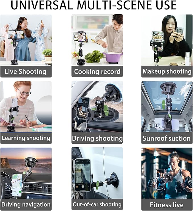 leepiya Phone Mount for car, 360° Adjustable Dashboard Windshield Car Phone Holder Mount, Ultra-Durable Metal,Heavy Duty Phone Mount for Truck Camera vlogging, for iPhone Samsung All Smartphones