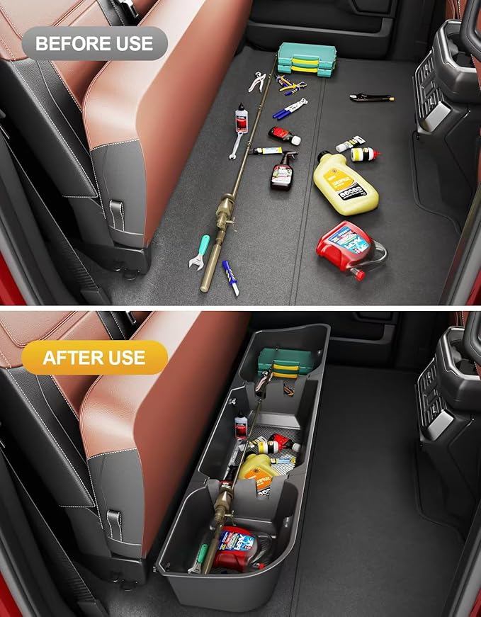 Tuyoung Under Seat Storage Boxes Compatible with 2015-2026 Ford F-150 F150 SuperCrew Cab, 2017-2026 F-250/F-350/F-450/F-550 Super Duty, Heavy Duty Rear Truck Under Back Seat Box Organizer Cargo Box
