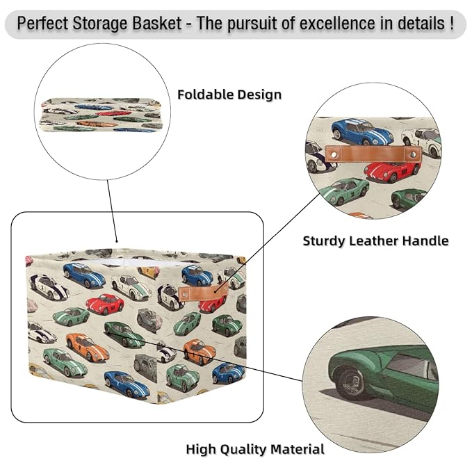 Race Cars Storage Baskets for Organizing, Fabric Collapsible Storage Bins Box Cool Decorative Toy Organizer Baskets for Closet Shelves Gift Basket 1 Pc