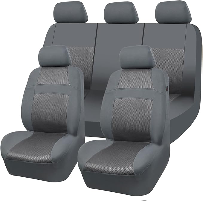 CAR PASS Seat Cover Full Sets, 3D Air Mesh Car Seat Cover with 5mm Composite Sponge Inside,Airbag Compatible Universal Fit for SUV,Vans,sedans, Trucks, Automotive Interior Covers(Pure Gray)
