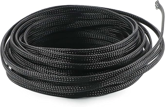 Aicosineg 32.81ft PET Flexible Braided Cable Sleeve 0.16inch Width Wire Loom Sleeving and Organizer Flexible Wire Mesh Sleeve for TV Audio PC Cords from Pets Chewing Black