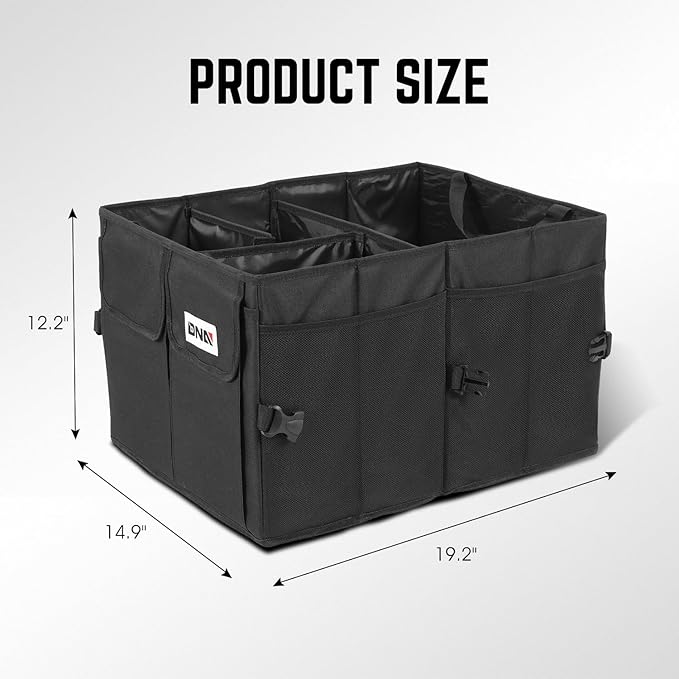 DNA Motoring Trunk Organizer for Car, 60L Large Capacity Foldable Trunk Organizer, Multi Compartment Car Trunk Organizer for Women Men, Black, TOOLS-00419