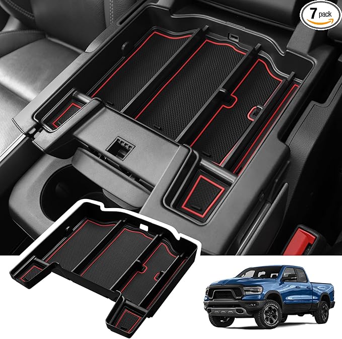 Motrobe Center Console Organizer Tray for Dodge RAM 1500 2500 3500 Armrest Storage Box Accessories 2026 2025 2024 2023 2022 2021 2020 2019