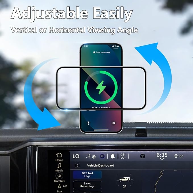 for JEEP 2024+ Wrangler JL JLU JT 4XE Phone Charger Mount - Wireless Charging Phone Holder for JEEP Wrangler Gladiator 2/4 Door Accessories, with the Strongest Magnets (NOT for 1945-2023 JL JT)