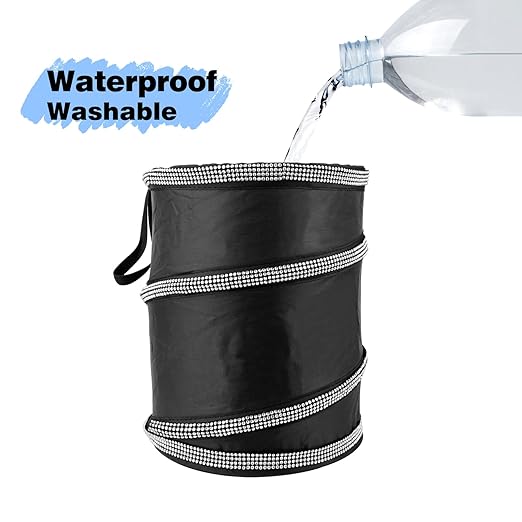 eing Car Trash Can, Portable Garbage Bin with Bling Diamonds, Collapsible Pop-up Water Proof Bag, Waste Basket Bin, Rubbish Bin (1 Pack, White)