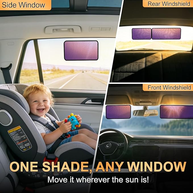 XCBYT Square Car Window Shades - Mixed Size 4 Pack Static Cling Sun & Glare Blocker, Removable Semi-Transparent Window Tint for Windshield, Side & Rear Windows (2 Small + 2 Long)