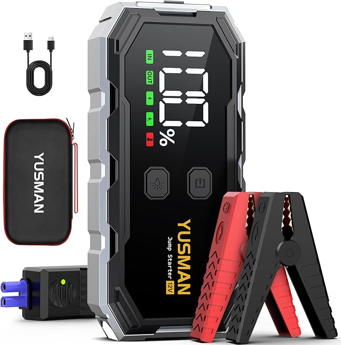 YUSMAN Car Jump Starter, 8000A 12V Jump Battery Pack (All Gas/10.0L Diesel), Portable Jump Starter with Display, Car Jump Starter with Extended Smart Cables, Quick Charge 3.0, LED Light
